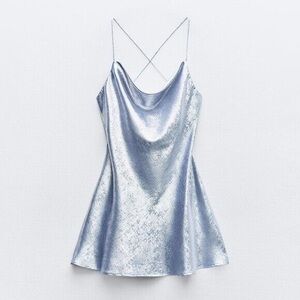 ZARA Foil Women Mini Dress Light Blue, NWT Size  M